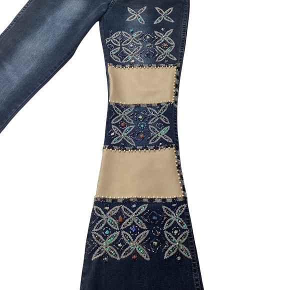 Fitelle Paris Embellished Bootcut Jeans Size 27 Beaded Patchwork Denim boho–Y2K - Picture 3 of 9